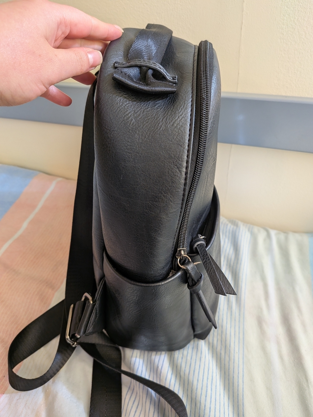 Mini Black Faux Leather Backpack - Picture 4 of 10